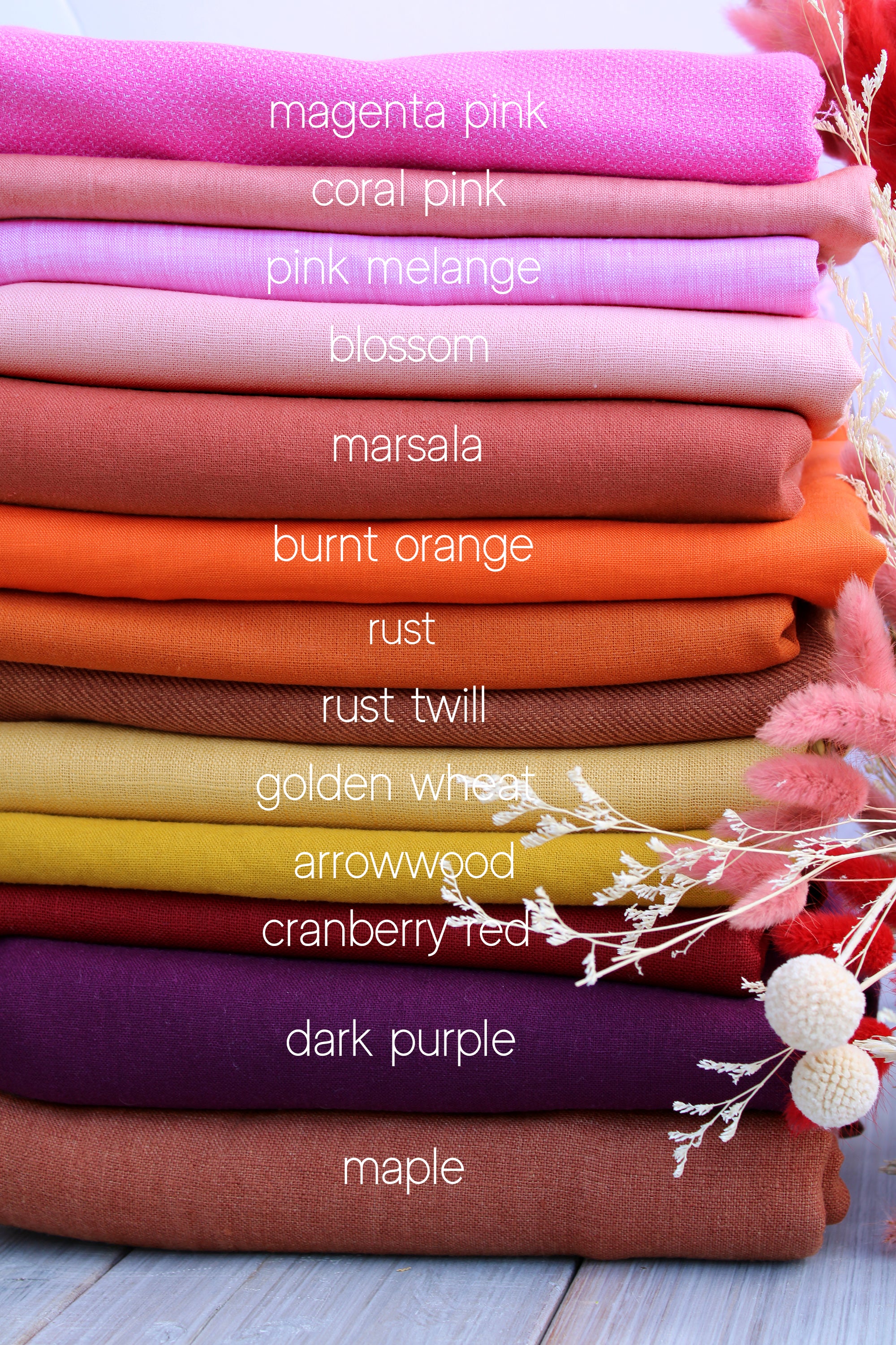 100% Linen Fabric by the Yard / Pink Orange Yelow Linen Fabric / Buy Linen Online