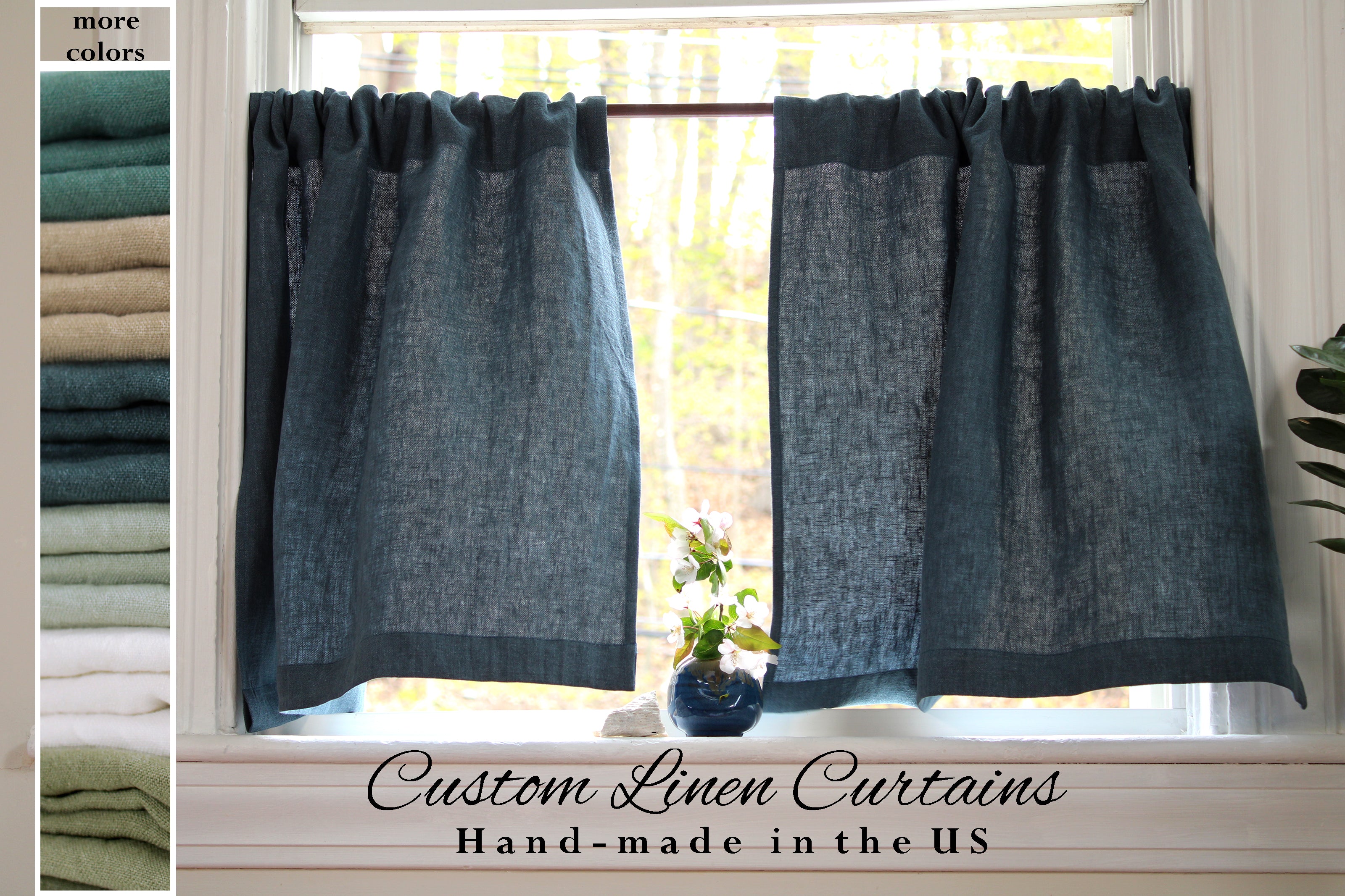 100% Linen Cafe Curtains / Kitchen Linen Curtains / Custom Curtains US