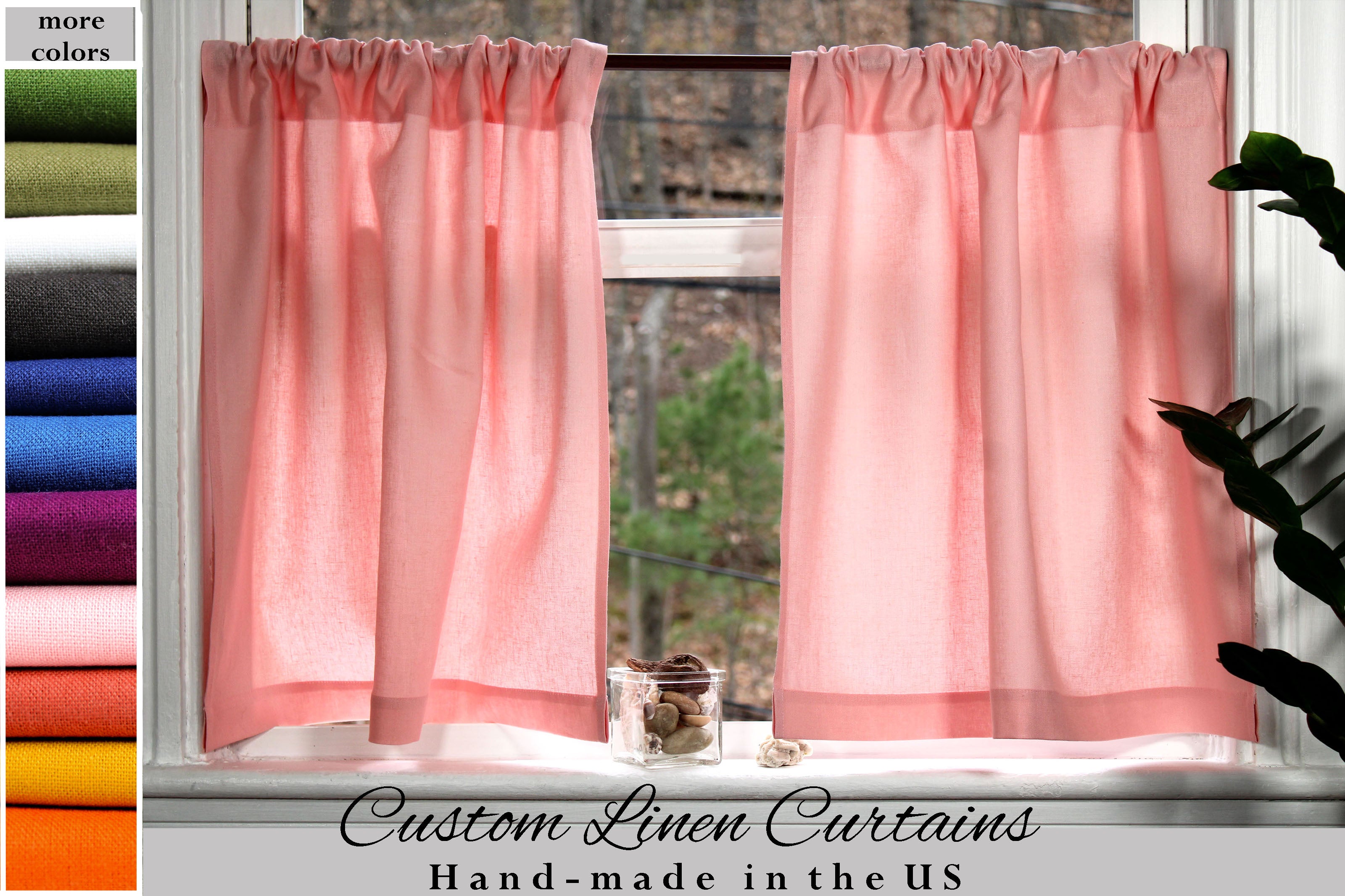 100% Linen Curtains made in the US / Short Linen Curtains / Pink Curtains / Custom Curtains