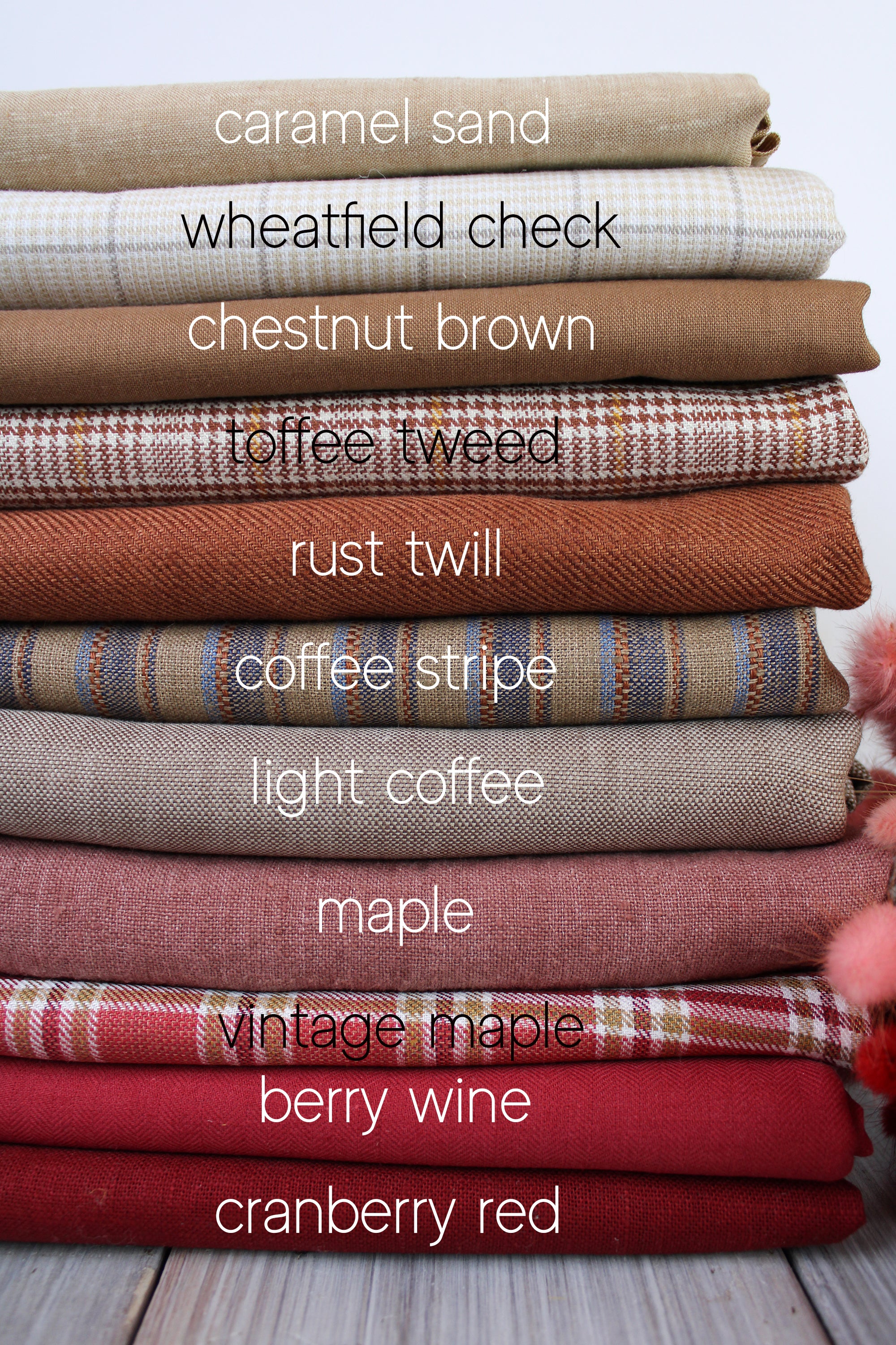 100% Linen Fabric by the Yard / Beige Brown Wine Check Plaid Linen Fabric / Buy Linen Online