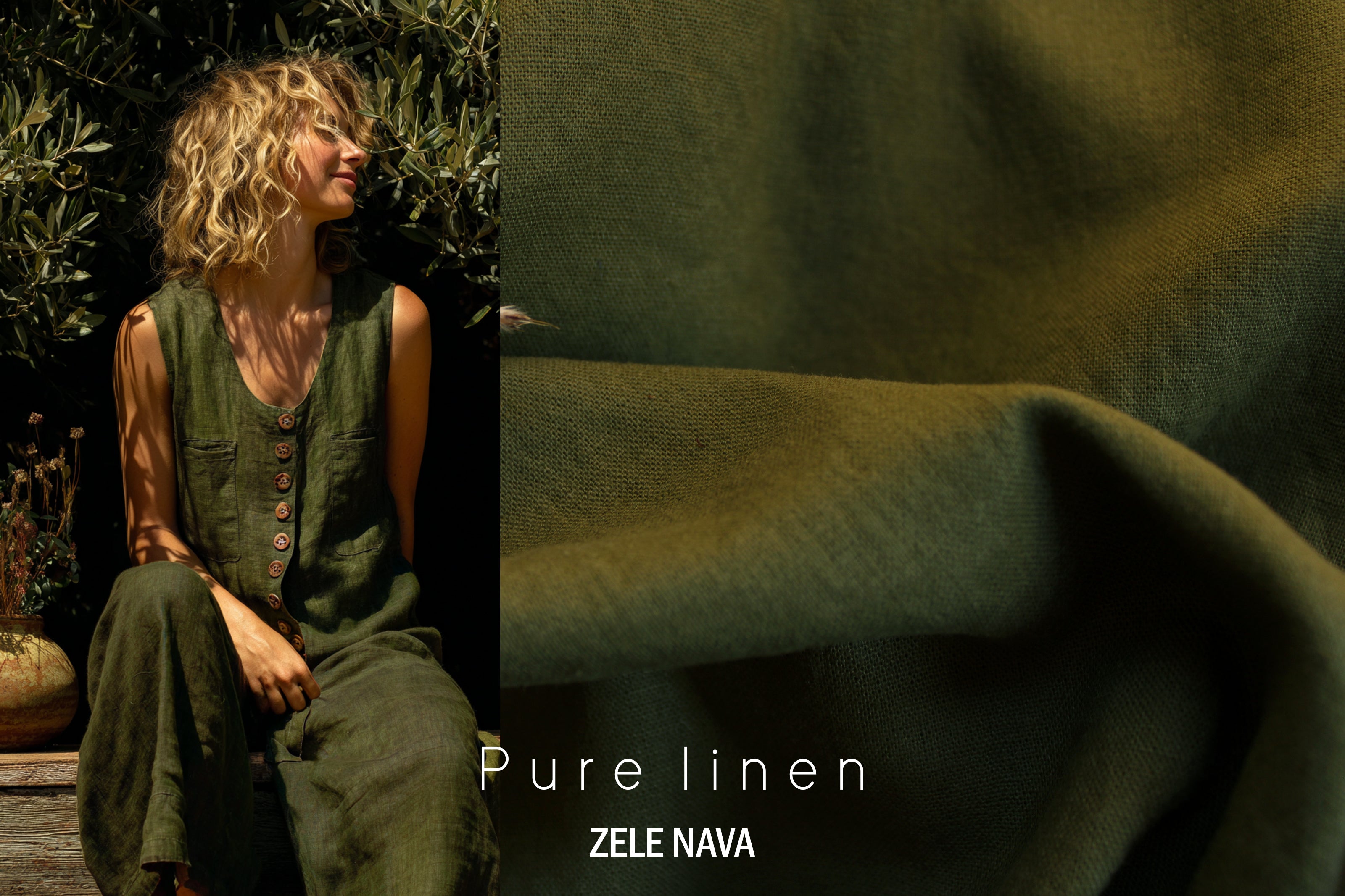 100% Washed Linen Fabric by the Yard / Terrarium moss Linen Fabric / Buy Linen Online