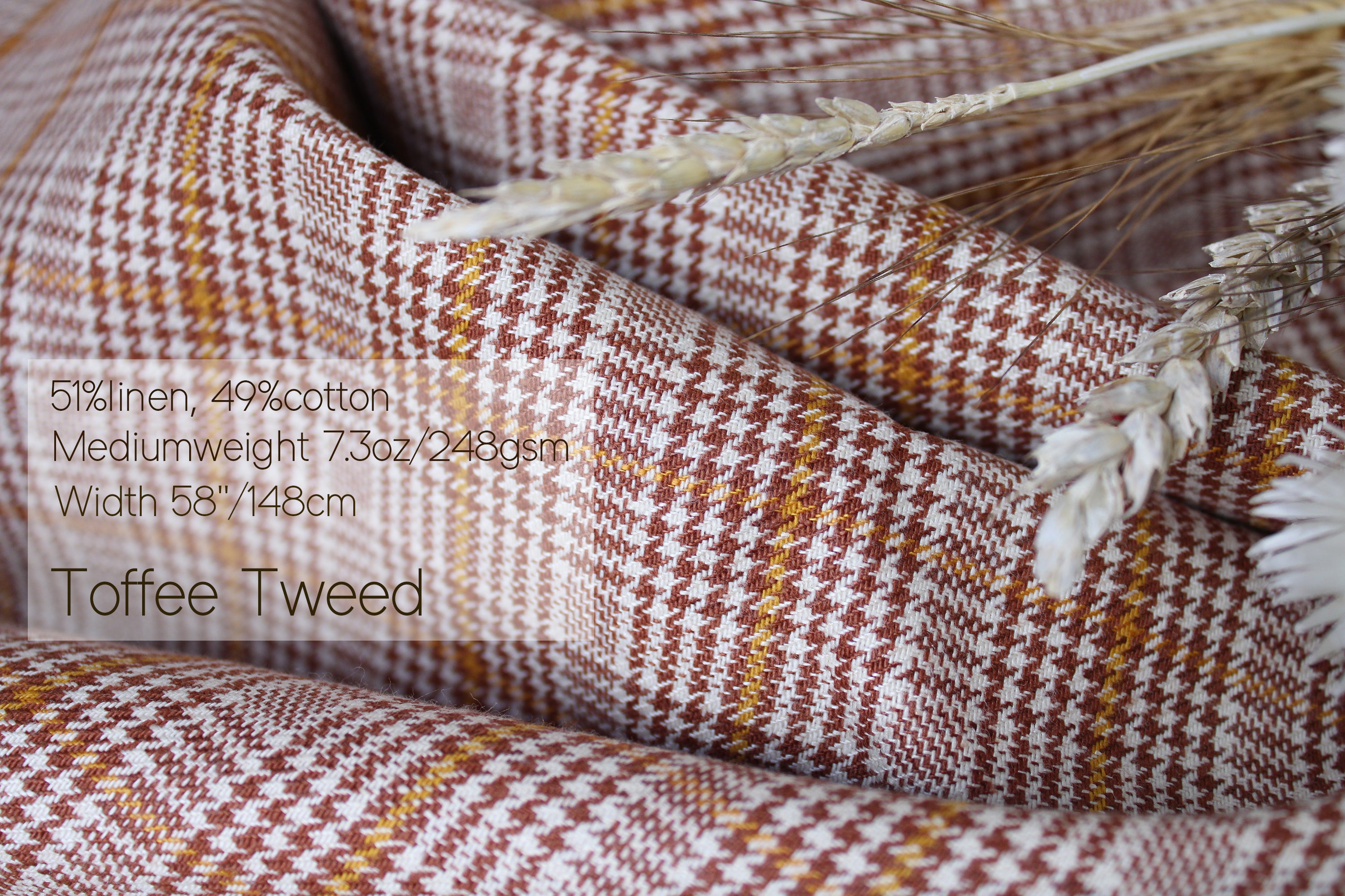 100% Linen Fabric by the Yard / Beige Brown Wine Check Plaid Linen Fabric / Buy Linen Online