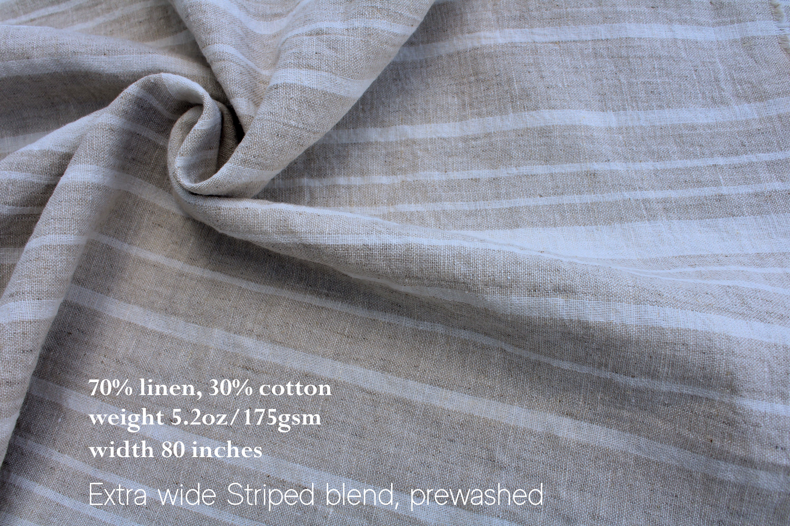 Prewashed Extra Wide Beige Striped Linen Cotton Fabric: Curtains, Clothing, Crafts / Buy Linen Online