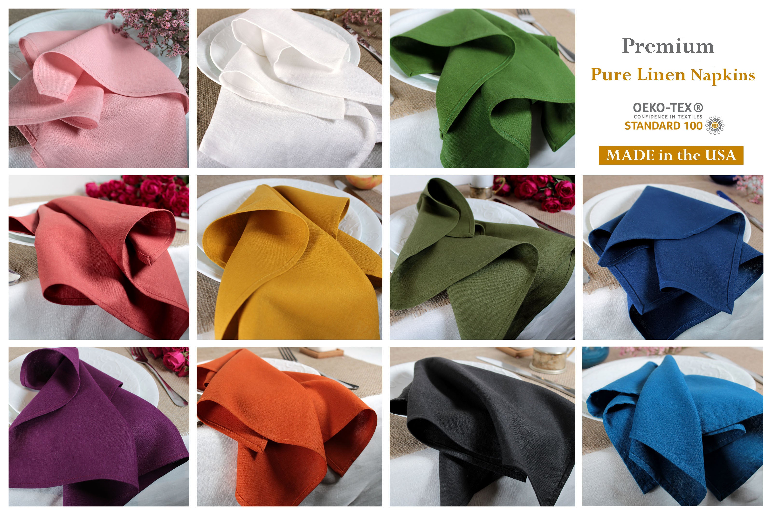 Pure Linen Napkins / Linen Napkins Set / Cloth Napkins / Buy Linen Napkins Online