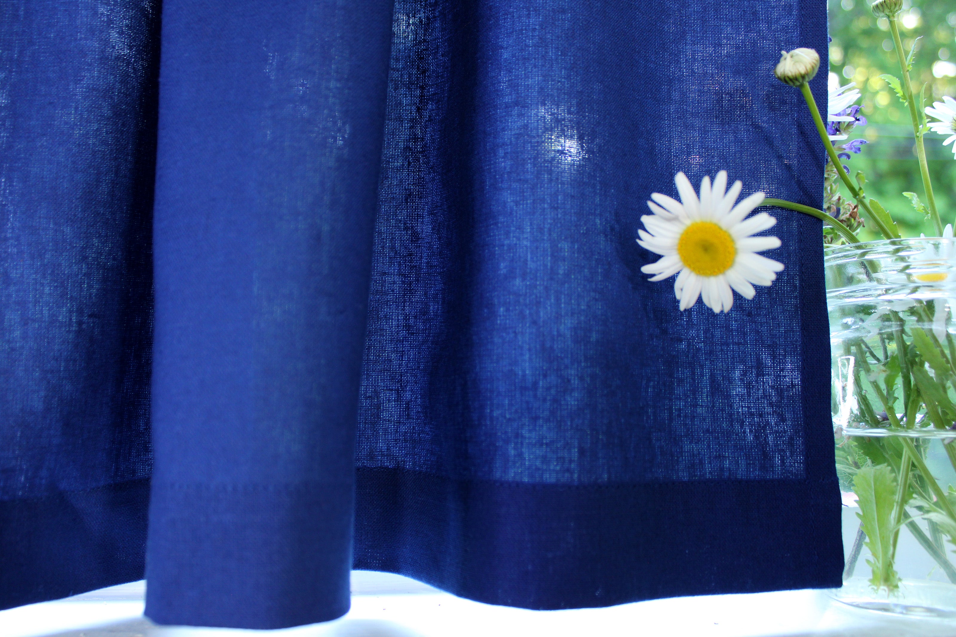 Dark Blue Linen Curtains / Pure Linen Kitchen Curtains / Custom Curtains Online