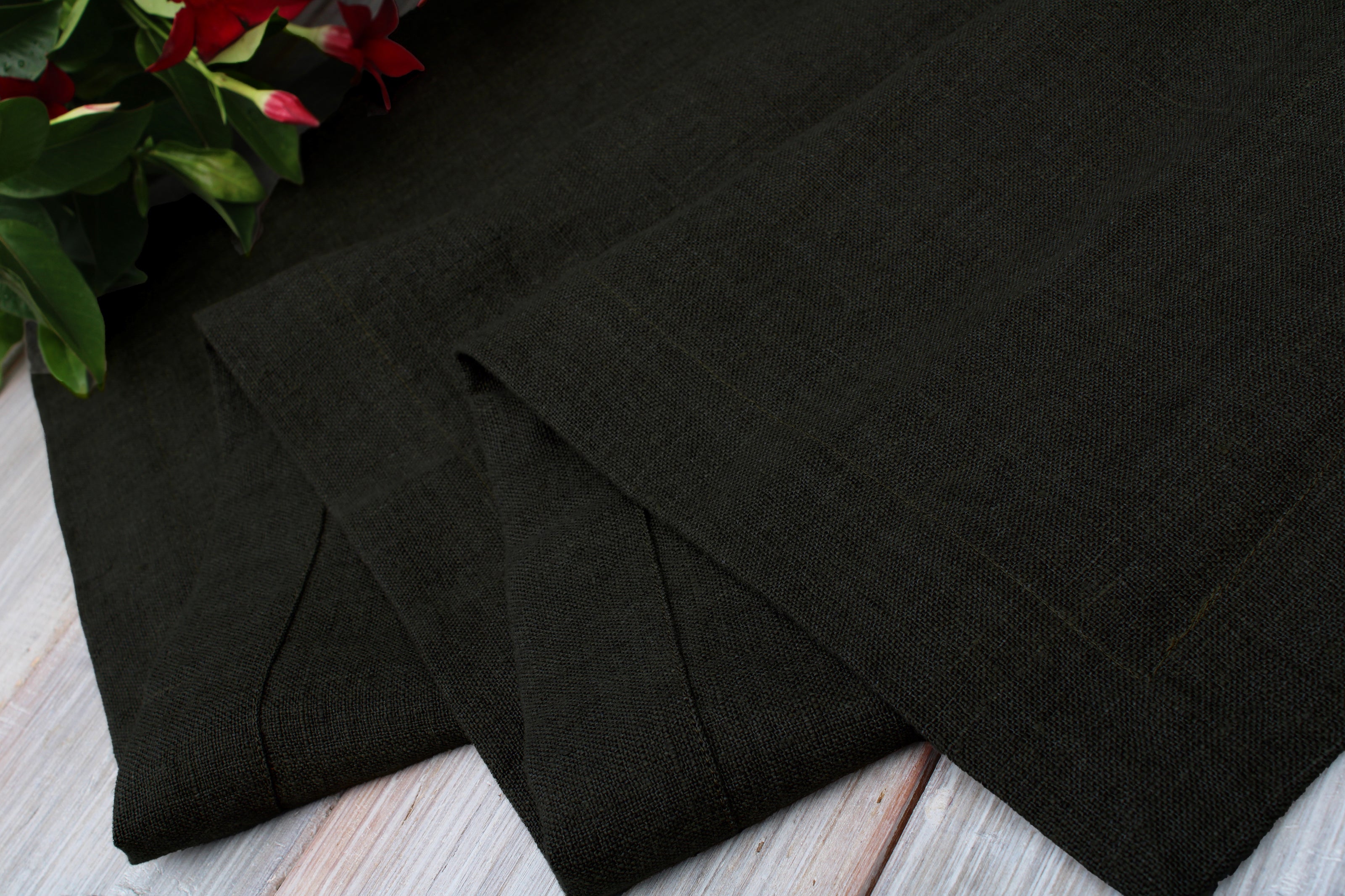 Pure Linen Table Runner Heavyweight - Prewashed - Custom Sizes - Marengo Black