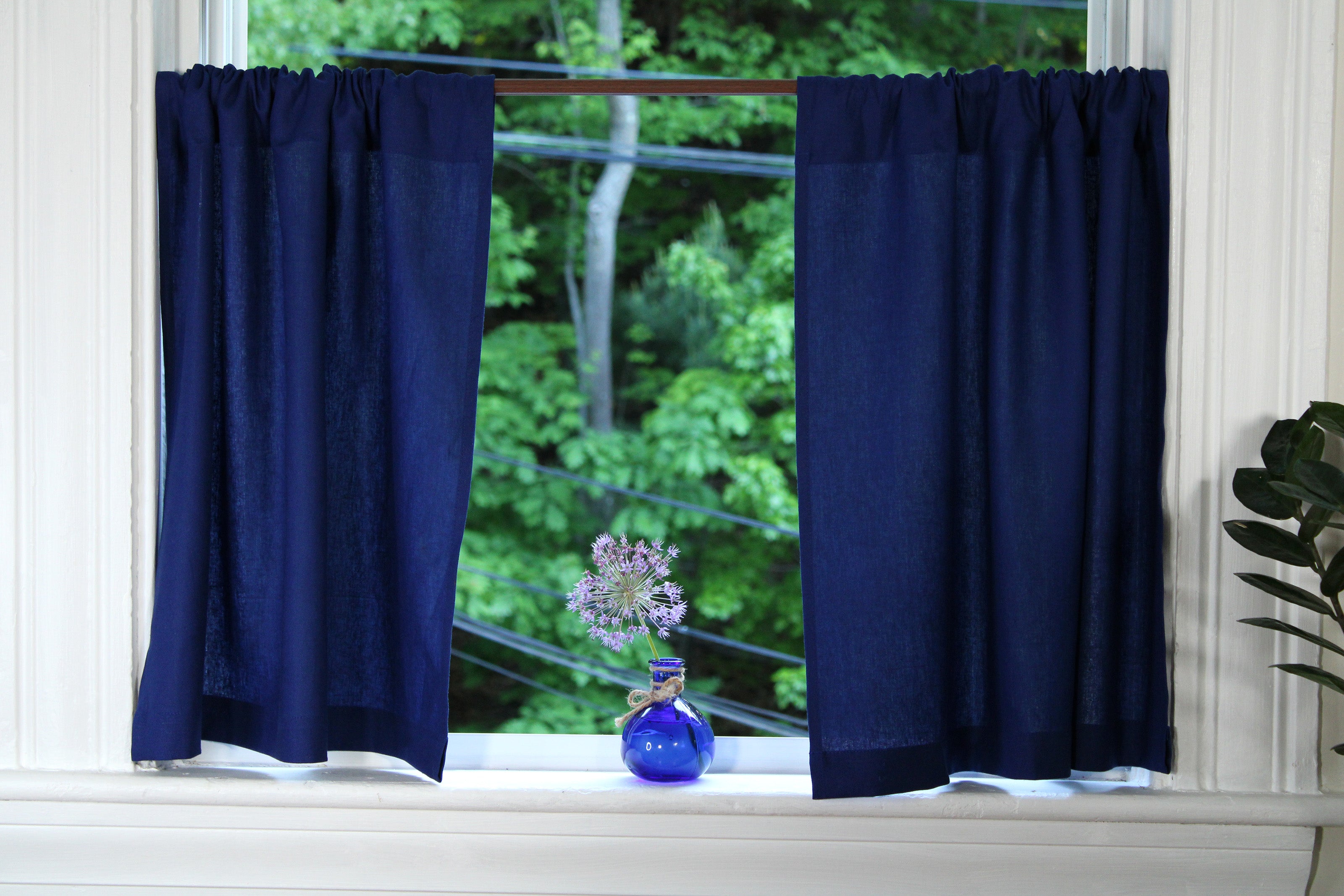 Dark Blue Linen Curtains / Pure Linen Kitchen Curtains / Custom Curtains Online