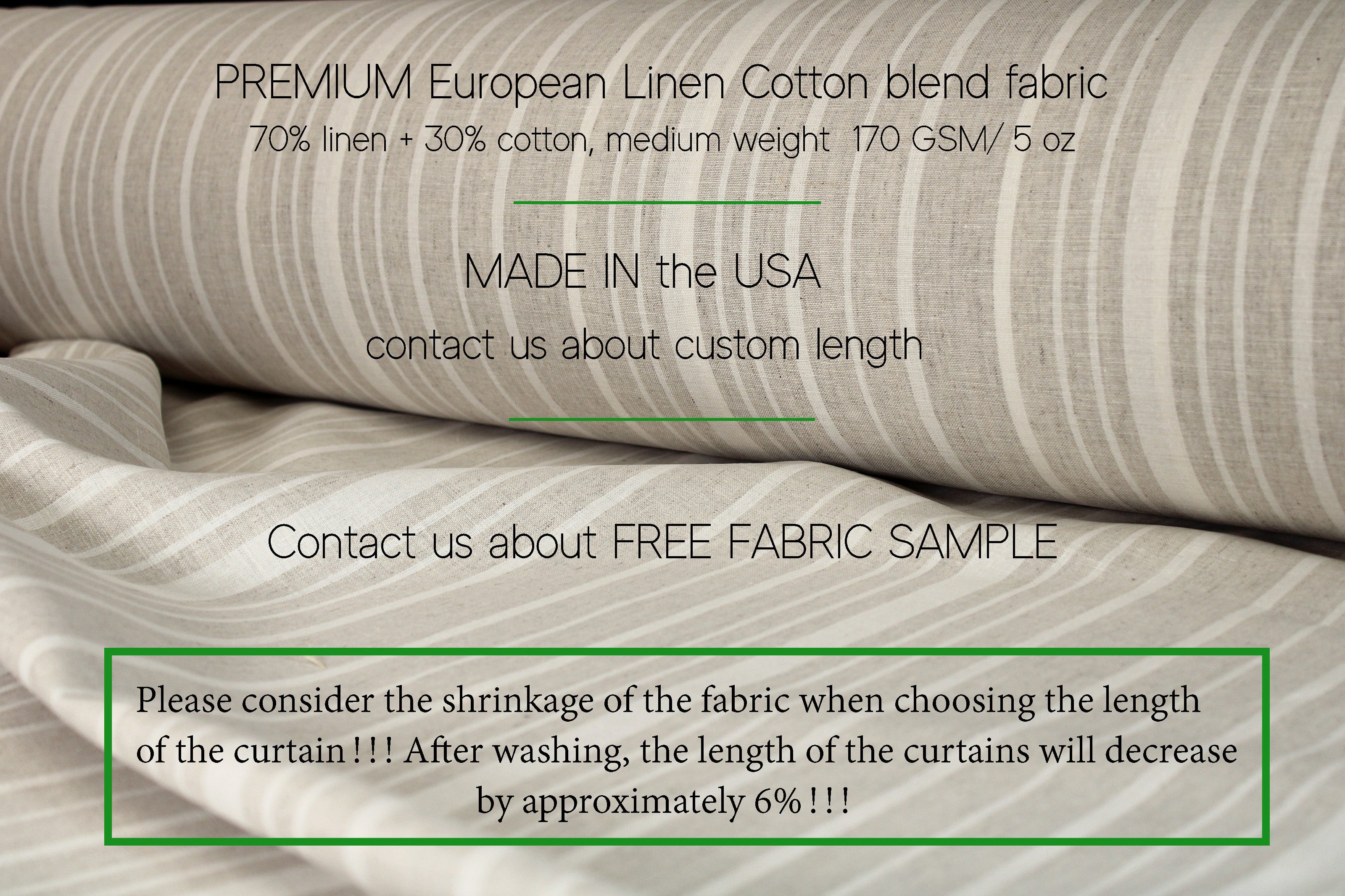 Wide Linen Curtains Rod pocket Ruffles / European Striped Linen Curtains for Living room / CUSTOM Linen Curtains