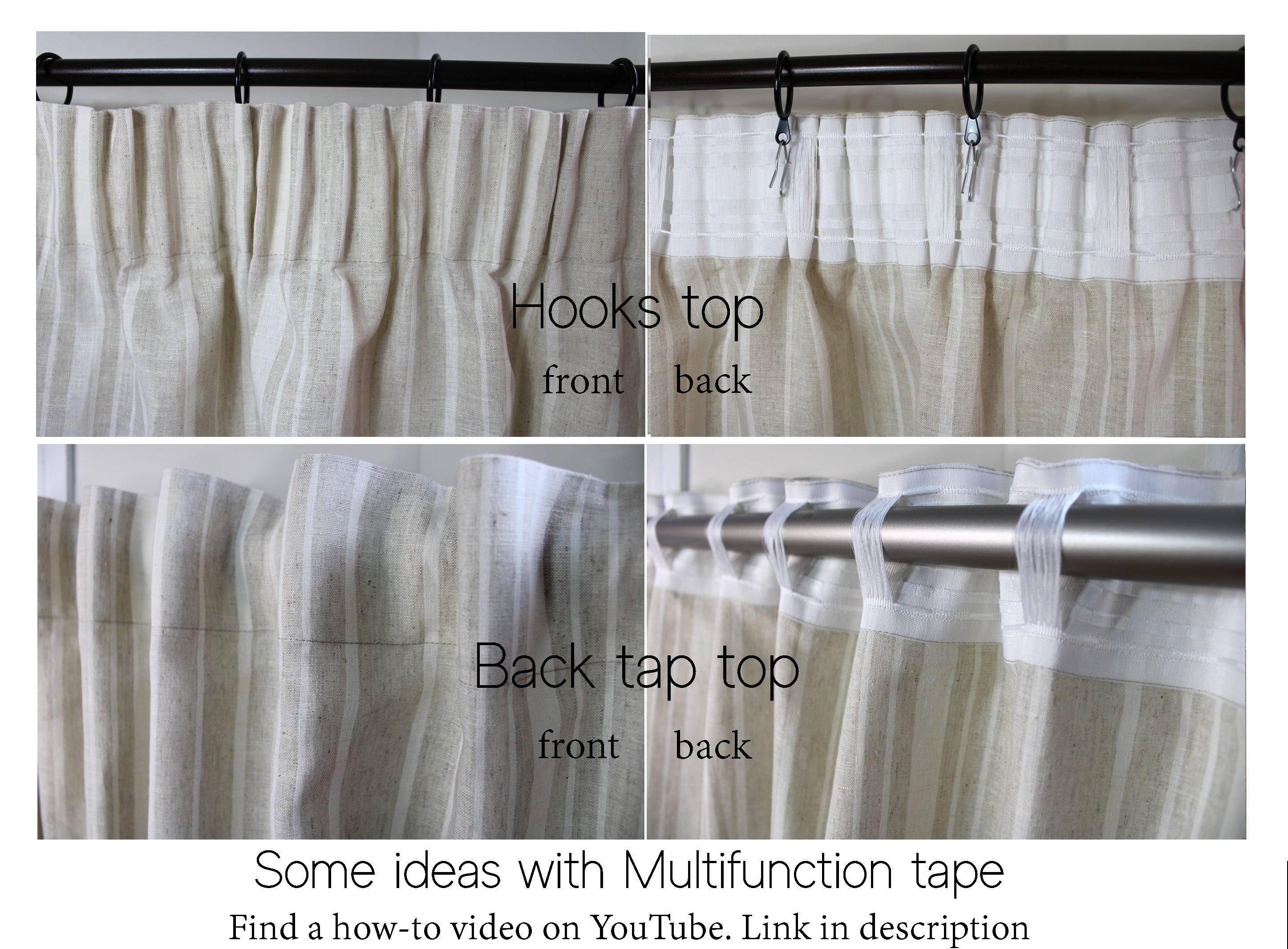 Wide Linen Curtains with Multifunction tape / European Striped Linen Curtains / CUSTOM Linen Curtains