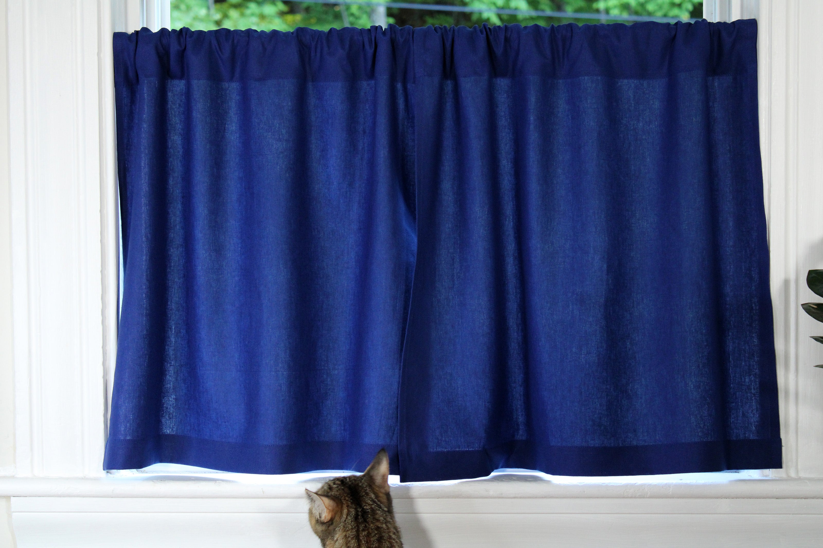 Dark Blue Linen Curtains / Pure Linen Kitchen Curtains / Custom Curtains Online