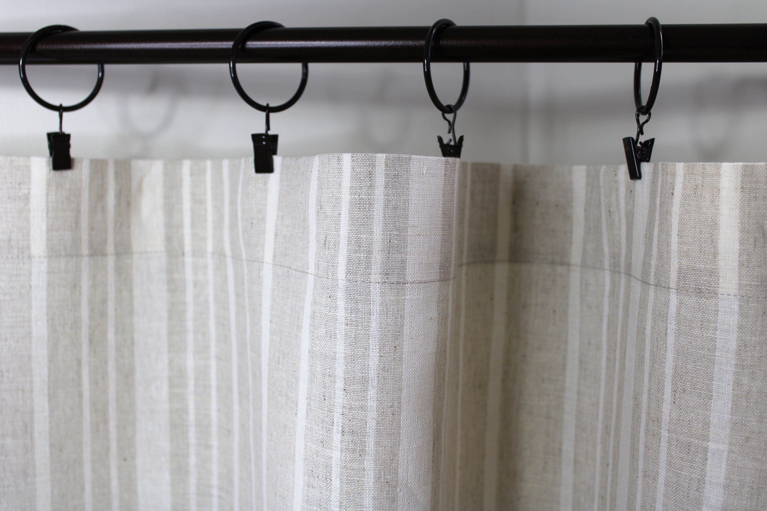 Wide Linen Curtains with Hem for clip-rings / European Striped Linen Curtains / CUSTOM Linen Curtains