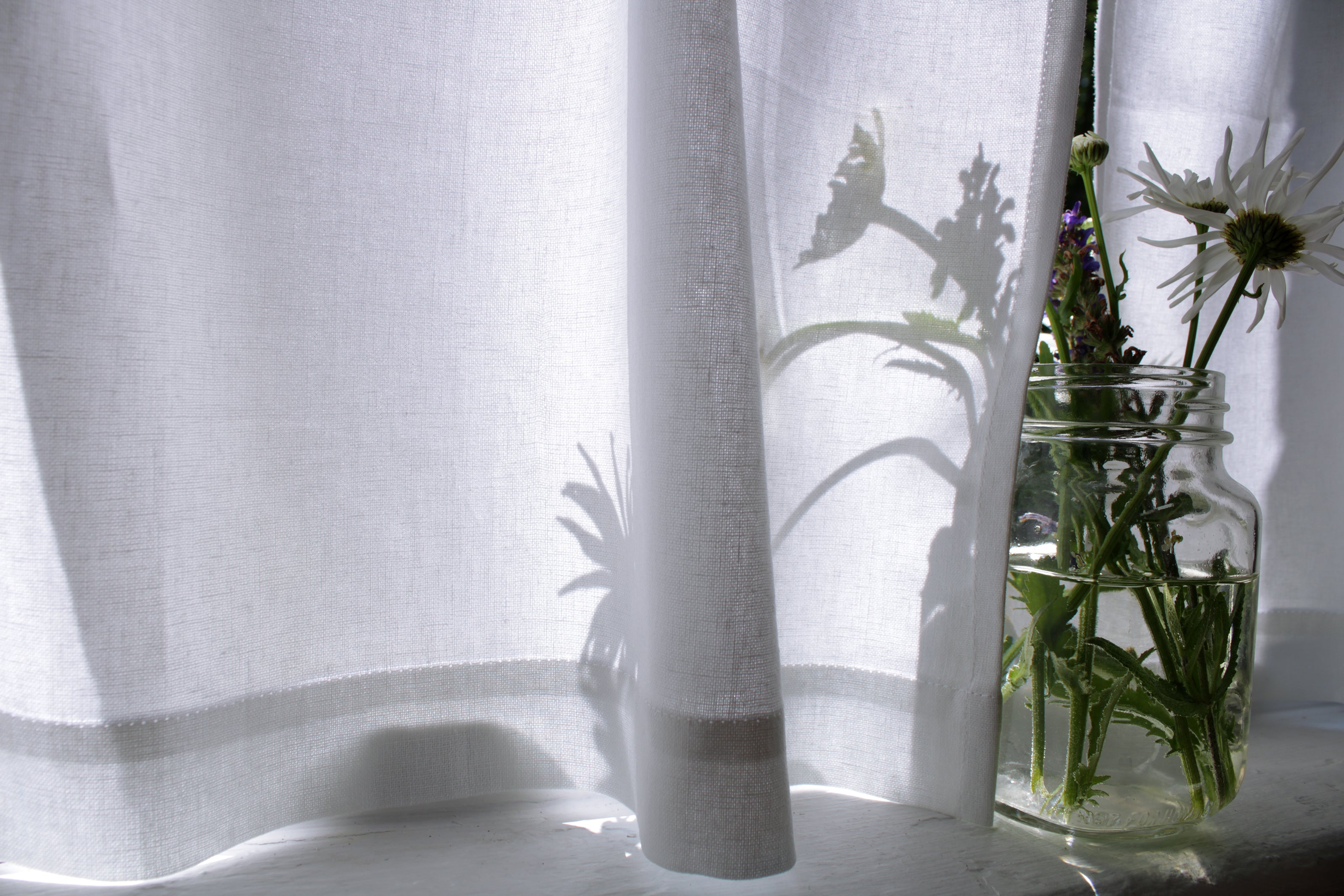 White Linen Curtains Semi-sheer / 100% Linen Curtains made in the US / Kitchen Linen Curtains / Custom Curtains