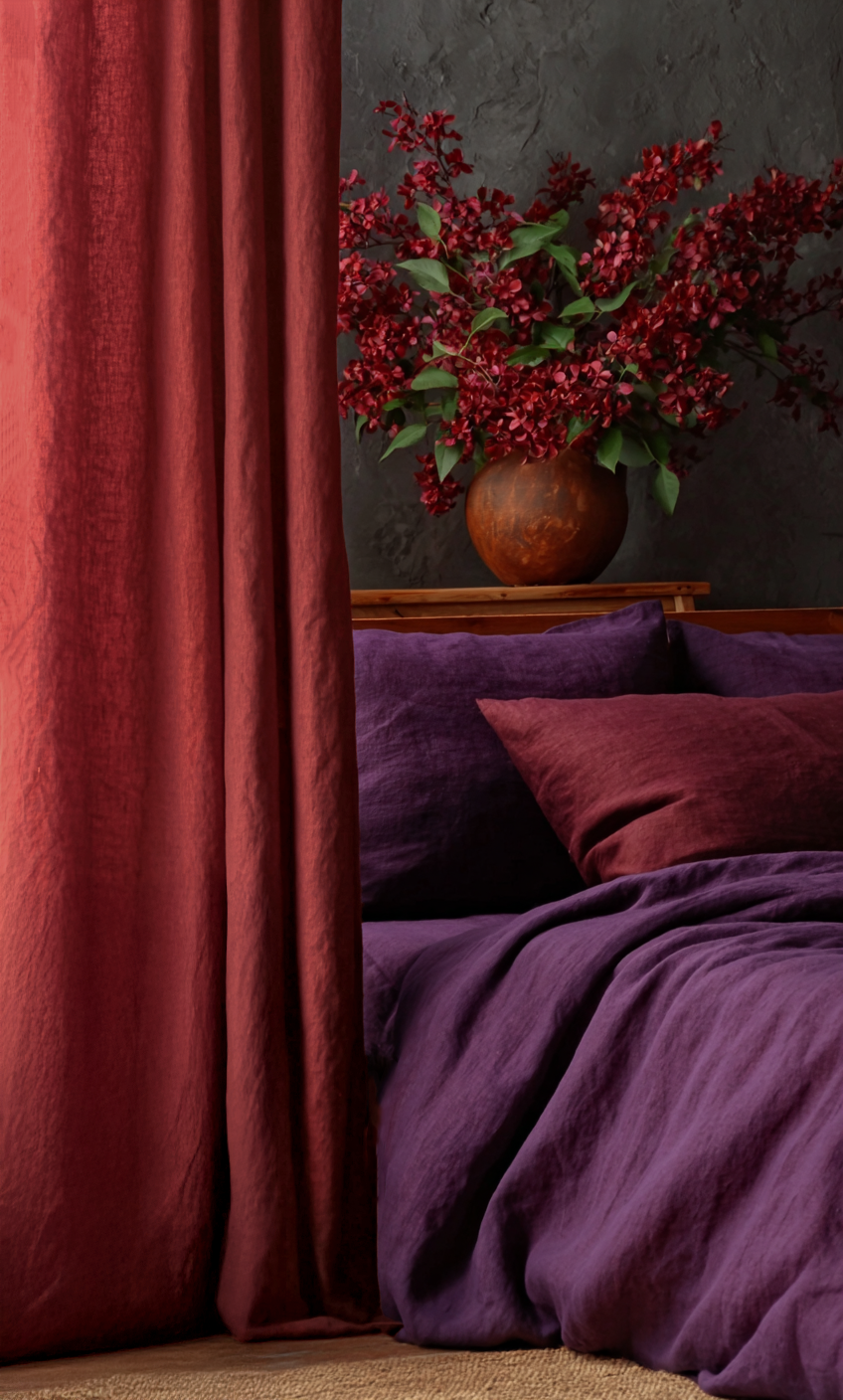 Extra Long Marsala Linen Curtains - Prewashed Linen Window Drape - Custom Sizes - 1 panel