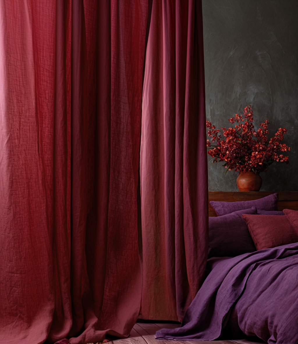 Extra Long Marsala Linen Curtains - Prewashed Linen Window Drape - Custom Sizes - 1 panel