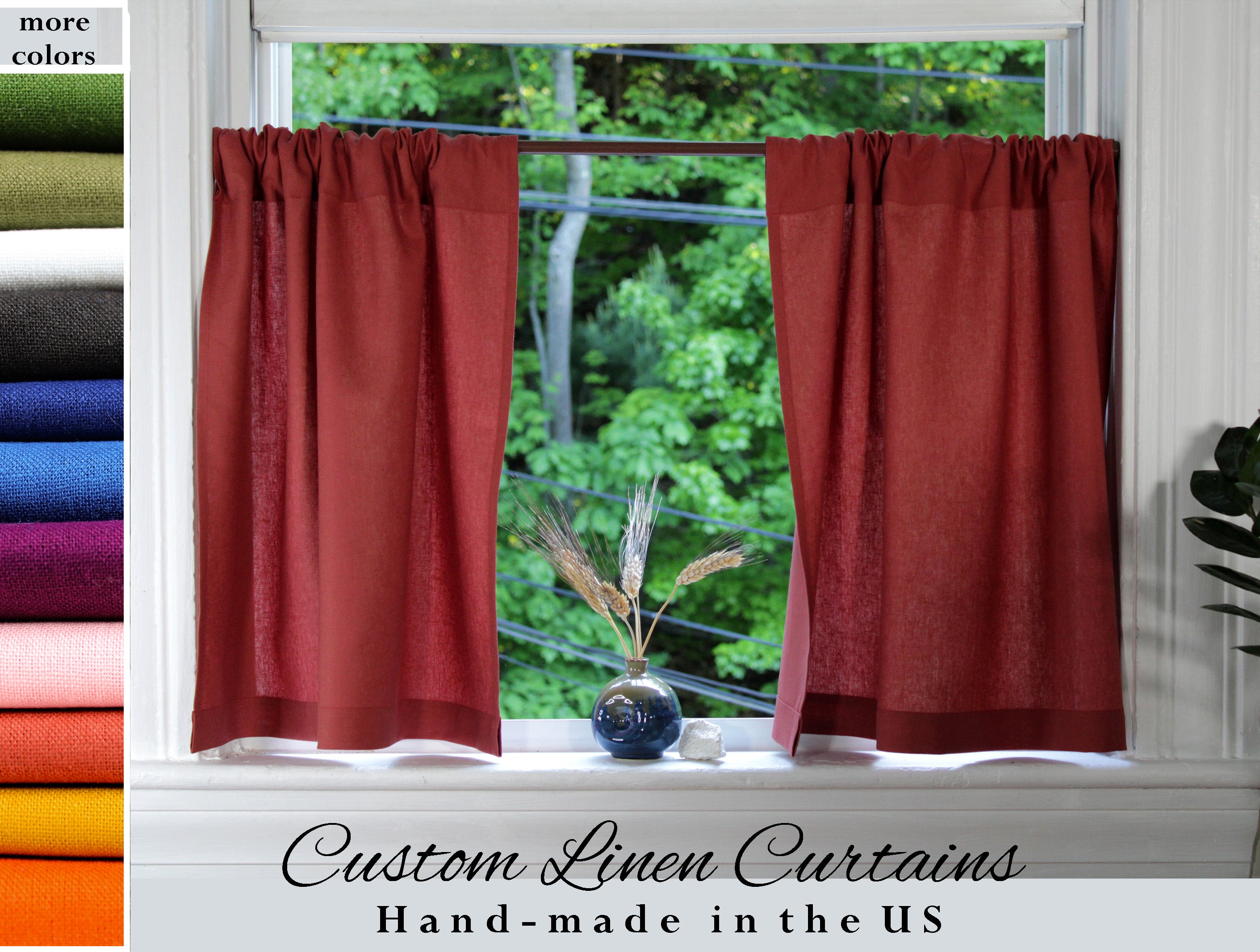 Marsala Linen Curtains / Pure Linen Cafe Curtains / Custom Curtains Online