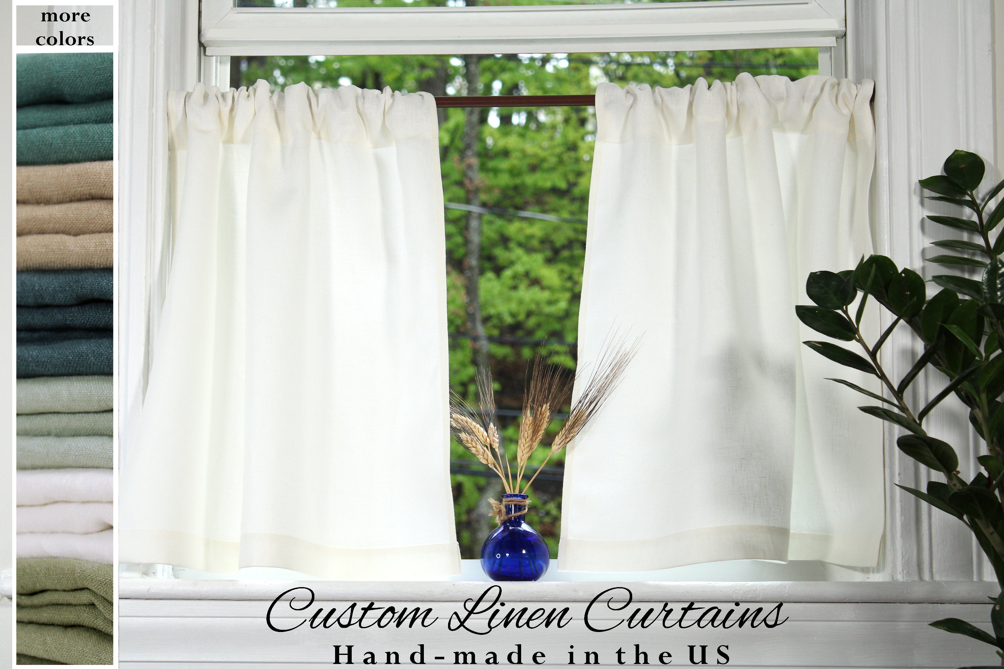 Off White Linen Curtains made in the US / Linen Cafe Curtains / Custom Curtains