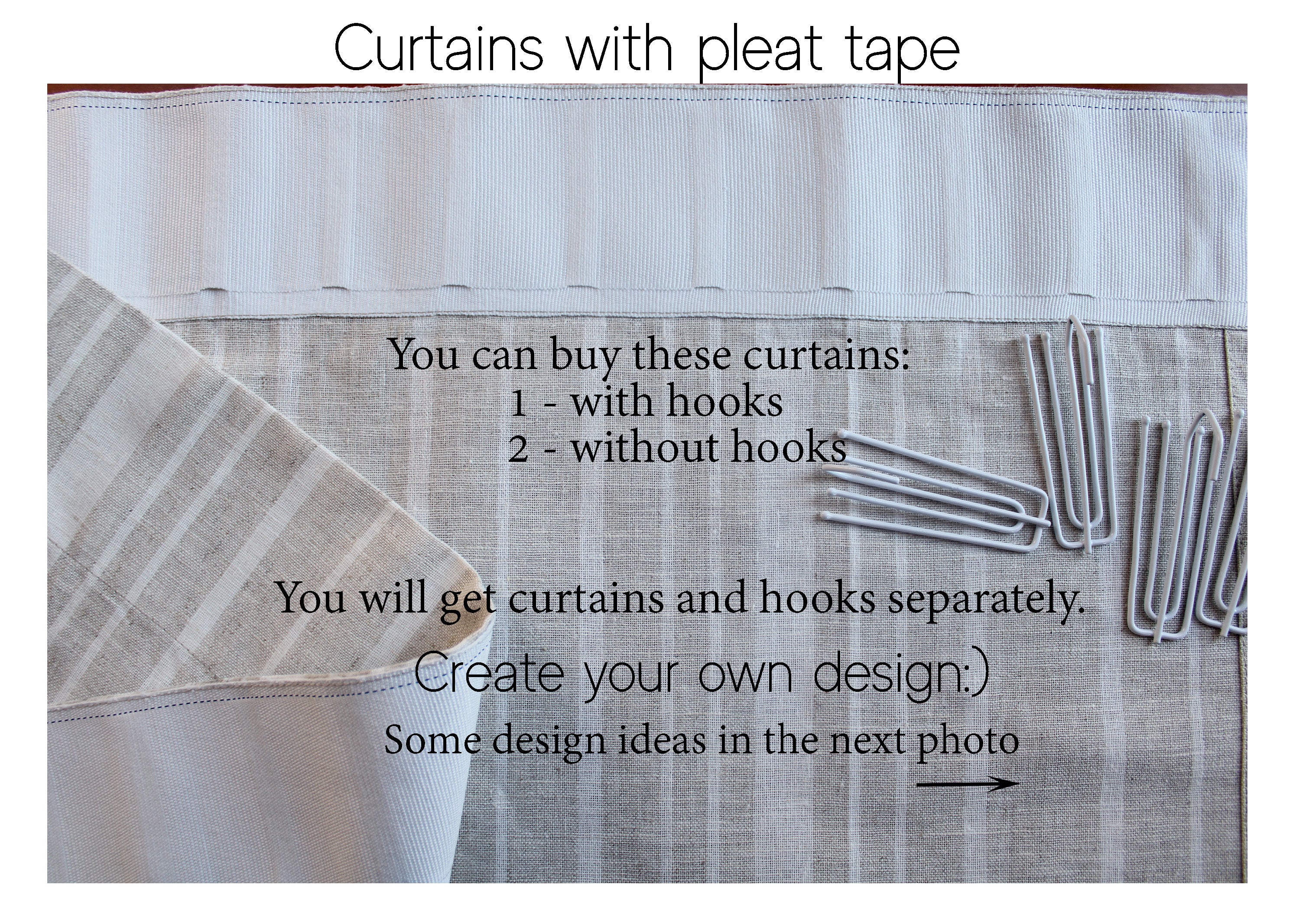 Wide Linen Curtains with Pleat tape / European Striped Linen Curtains / CUSTOM Linen Curtains