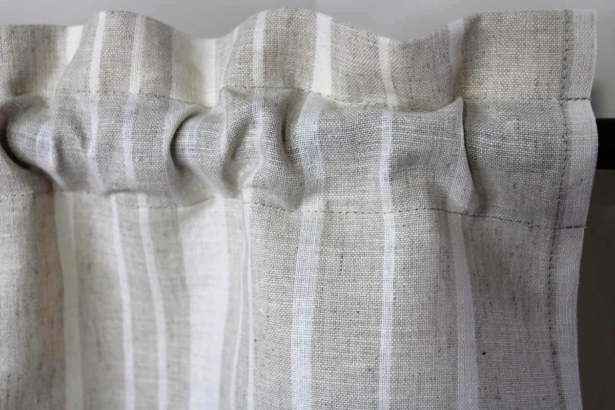 Wide Linen Curtains Rod pocket Ruffles / European Striped Linen Curtai ...