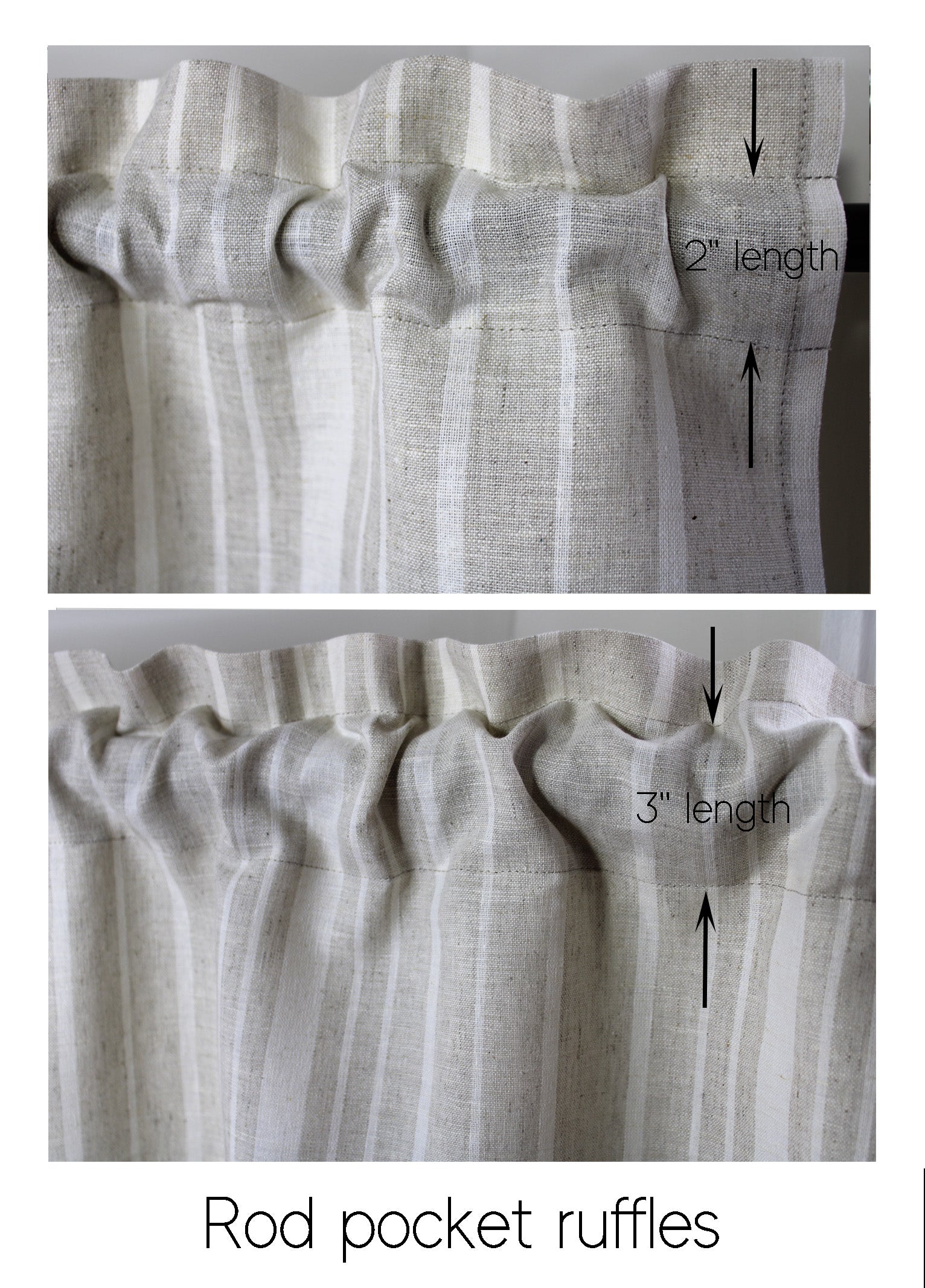 Wide Linen Curtains Rod pocket Ruffles / European Striped Linen Curtains for Living room / CUSTOM Linen Curtains