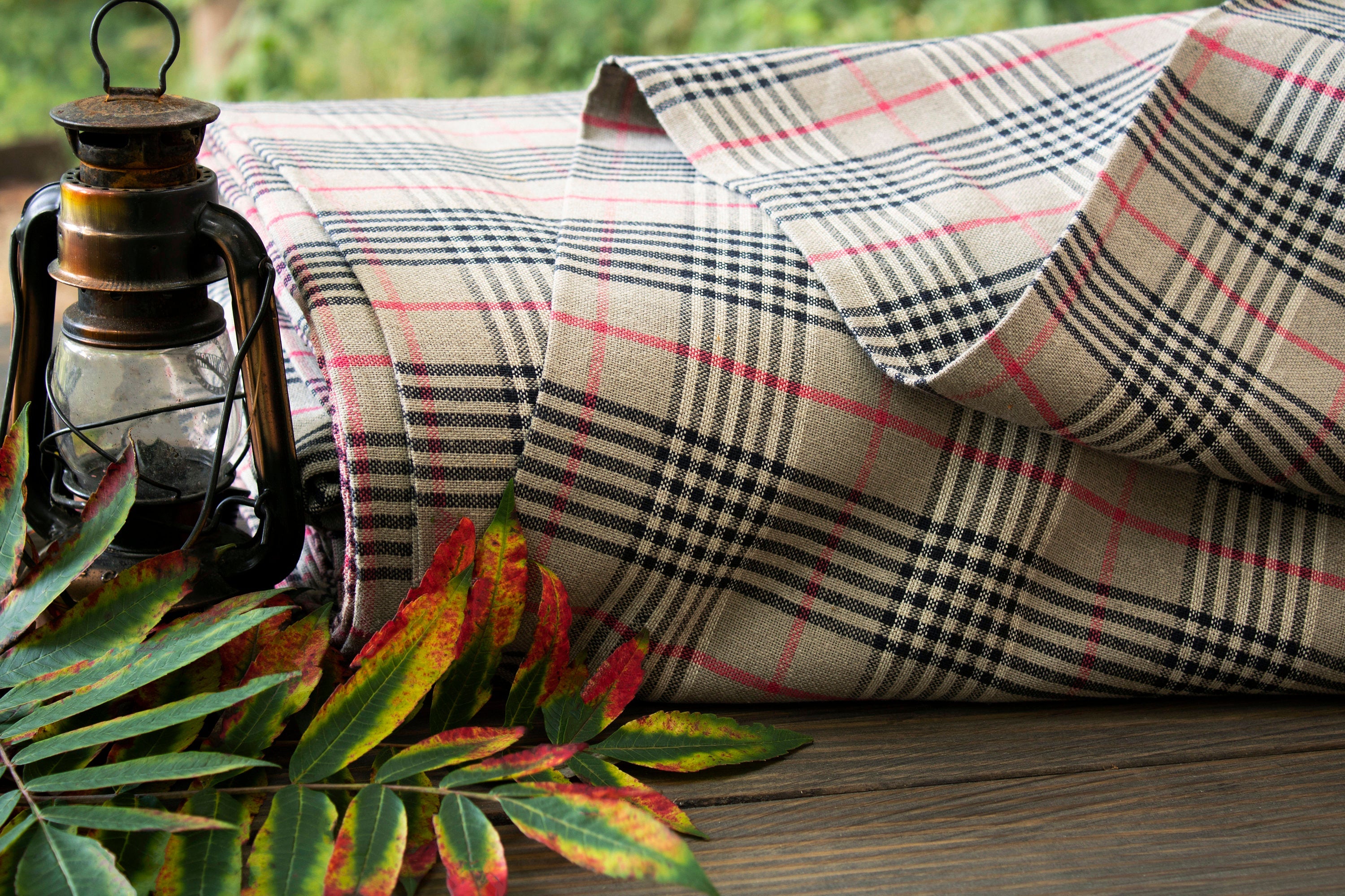 100% Linen Fabric by the Yard / Checked Linen Fabric / Buy Linen Online