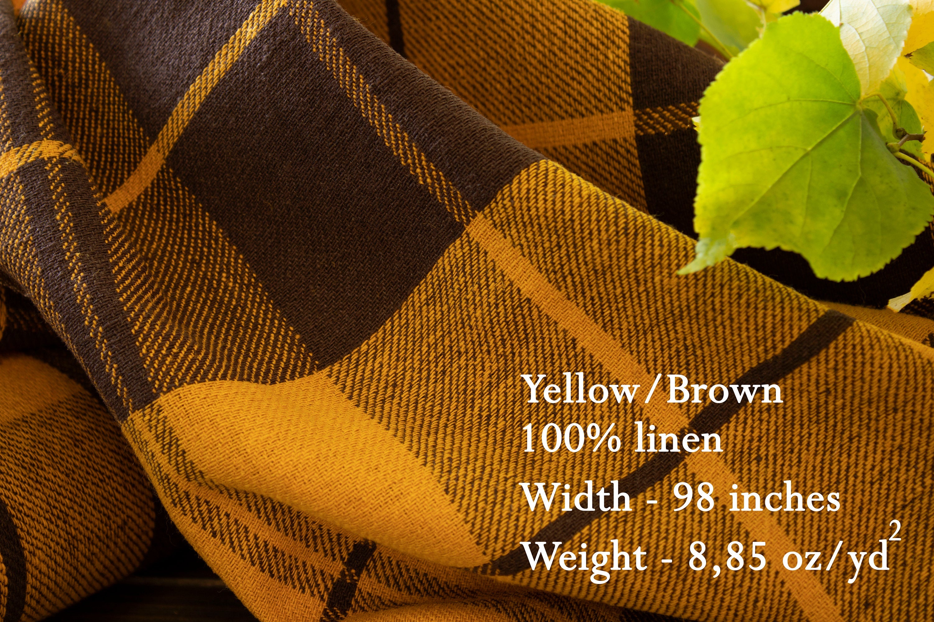 EXTRA WIDE Plaid Linen fabric / Yellow/Brown linen heavyweight